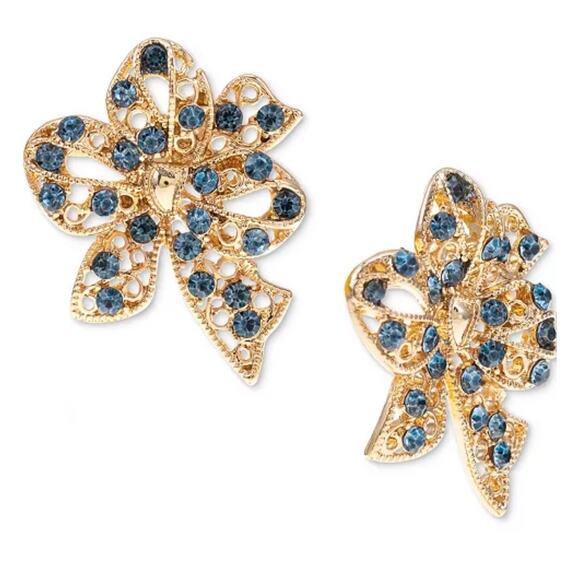Charter Club Gold Tone Color Pavé Yuletide Bow Stud Earrings NWT - Picture 1 of 8